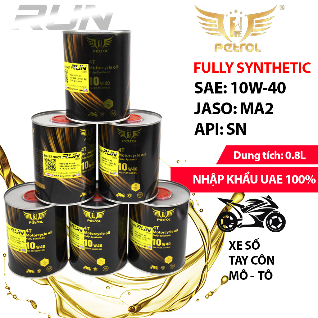 Combo 6 lon nhớt tổng hợp petrol one 10w40 jaso ma2 800ml - nhớt tổng hợp cho xe số và xe tay ga - nhập khẩu uae