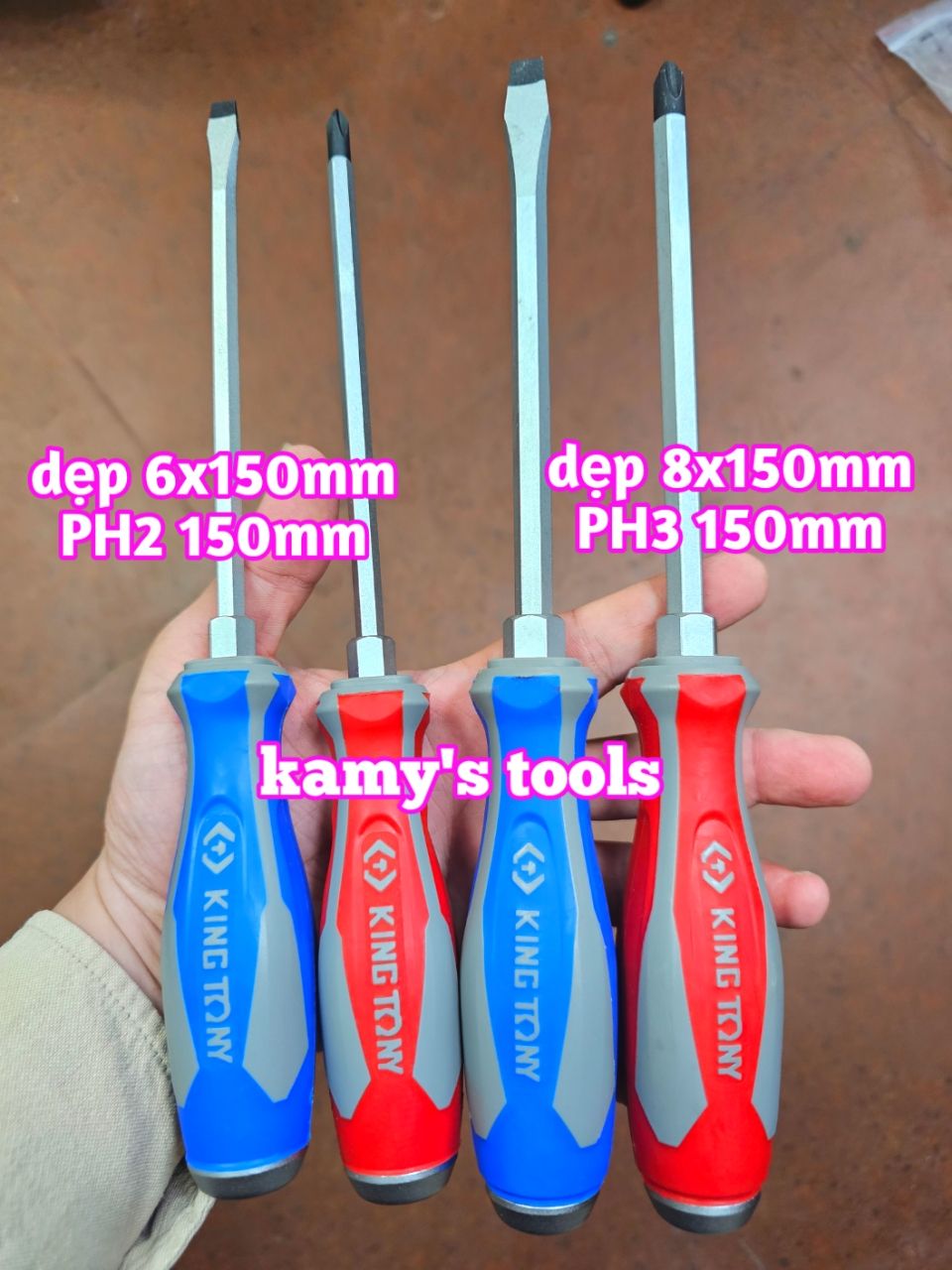 Tua vít đóng bake dẹp Kingtony 6mm 14610206 14626506 hoặc 8mm 14610306 14620806 dài 150mm bán lẻ từng cái kamytools