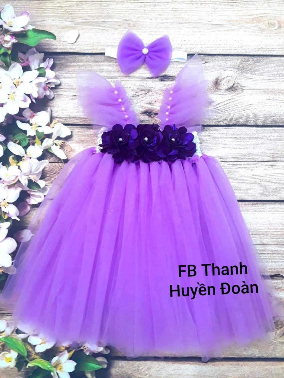 Váy bé gái tutu công chúa vải voan màu tím nhạt - tay cánh tiên - hoa tím huế cho bé từ 0- 10 tuổi