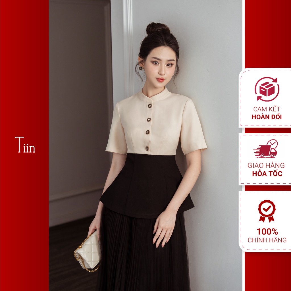 Áo cổ tàu phối màu peplum tiinstore ahn713
