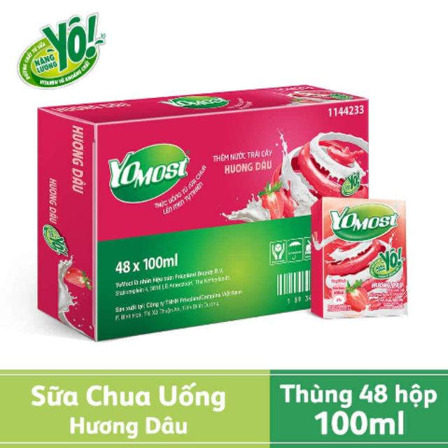HSD T5-2024 Thùng 48 Hộp Sữa Chua Uống Yomost Hương Dâu 100ml hộp.