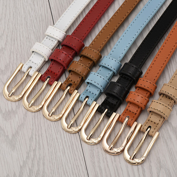 Dây nịt, thắt lưng nữ, bản nhỏ 1.2cm, da thật, khóa kim loại mạ màu đồng sáng W26