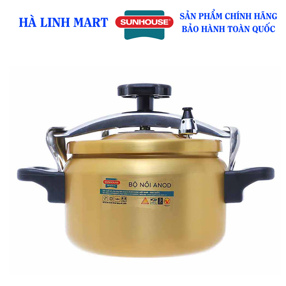 Nồi áp suất cơ Anod Sunhouse SHA8504, Nồi áp suất dung tích 5 lít, Chất liệu hợp kim xử lý bởi công nghệ anod cho bề mặt cứng chắc sử dụng bếp gas và bếp hồng ngoại, Không dùng được bếp từ