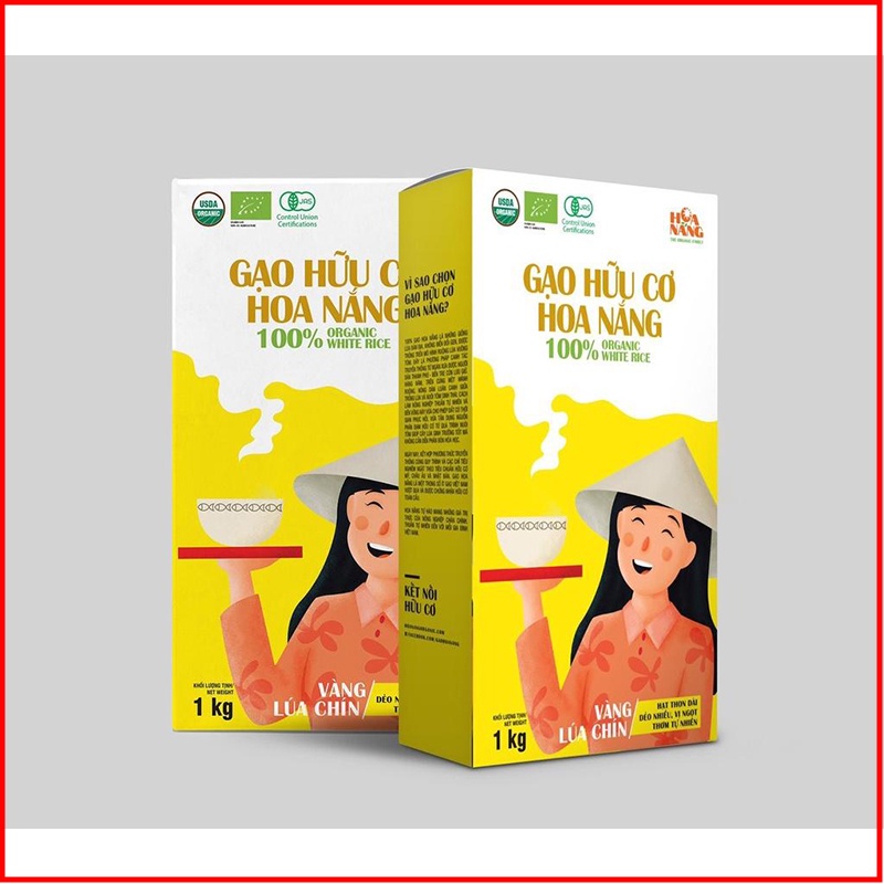 Gạo hữu cơ hoa nắng vàng lúa chín hộp 1kg
