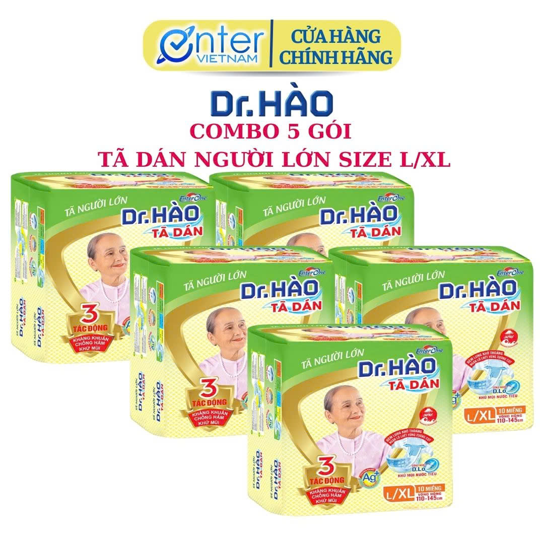   Hàng Chính Hãng  Tã  dán người lớn DRHAO size L XL 10 miếng {Combo 5 gói}. Tả dán bỉm dán người già người bệnh tả giấy kháng khuẩn khử mùi chống hăm. Tả giấy người lớn 