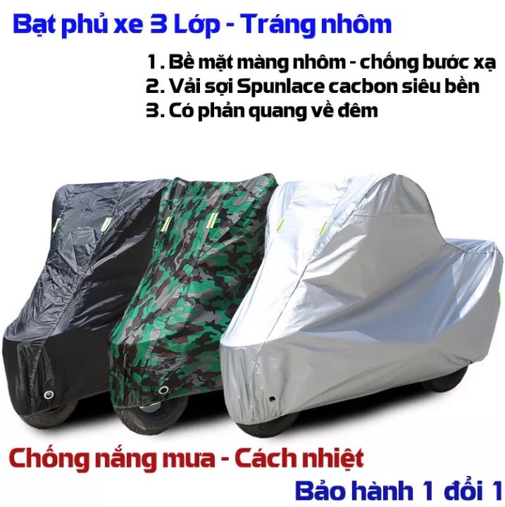 Áo trùm xe, Bạt Phủ Xe Máy 3D Tráng Nhôm Che Mưa Nắng Cách Nhiệt Chống Tia UV Tránh Phai Màu Xe