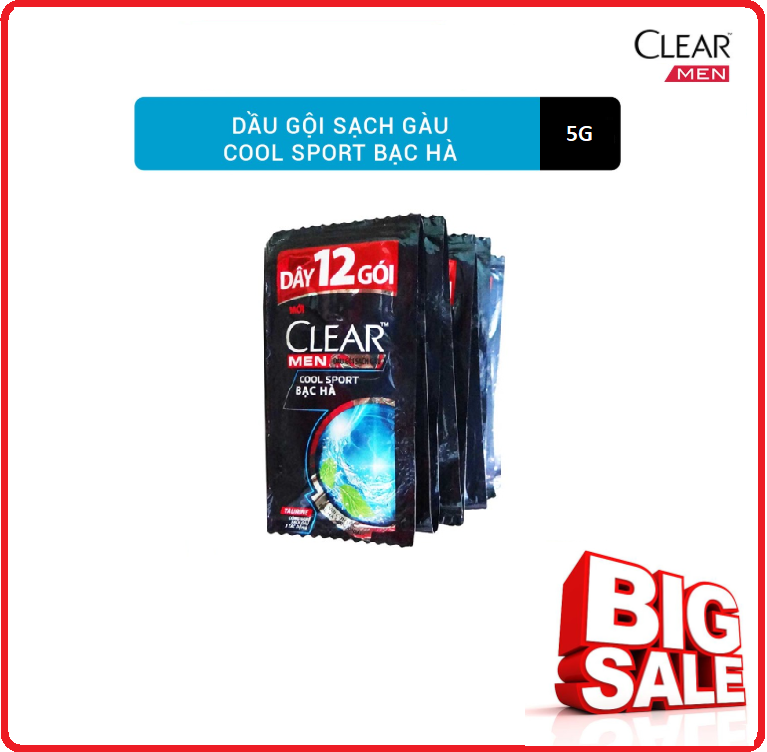 Dầu gội clear men mát lạnh bạc hà dây 5g x 10 gói