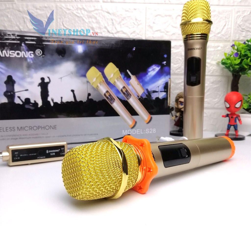 Bộ 2 micro không dây zansong sóng uhf wireless dành cho amly , loa kéo loa karaoke bluetooth ... - bh 3 tháng -dc3534