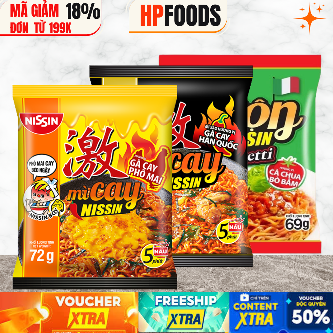 Combo 10 gói mì cay Nissin các vị Phô Mai Trứng muối Gà cay-mì ăn liền xào trộn vị Phô Mai gà cay trứng muối Nissin