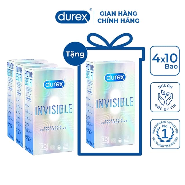 COMBO 4 HỘP DUREX INVISIBLE + GEL DUREX PLAY 50 ML
