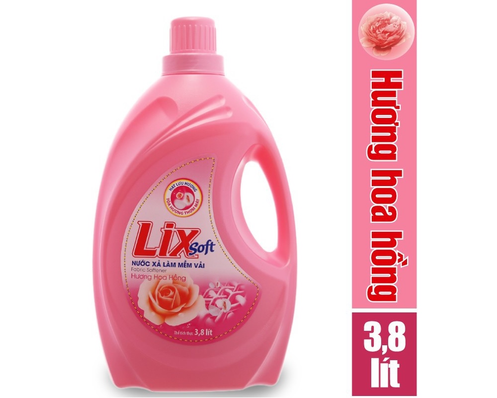 nước xả vải lix soft hương hoa hồng 3.8 lít lsh38 2