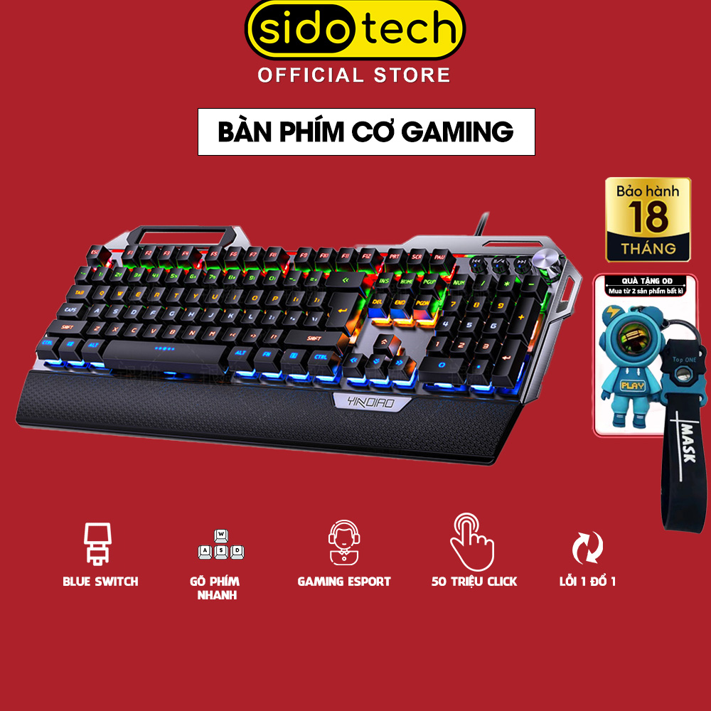 Bàn phím cơ gaming RGB SIDOTECH K100 dòng bàn phím máy tính chơi game trục cơ học 104 phím có kê tay chống mỏi không phải giả cơ có núm xoay đa phương tiện công thái học điều chỉnh tốc độ gõ