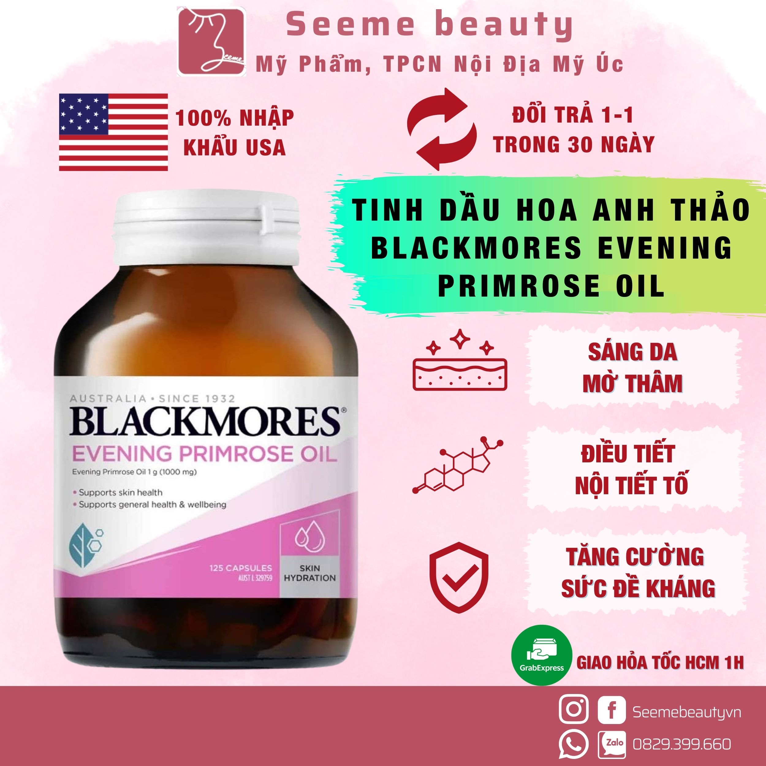 Tinh Dầu Hoa Anh Thảo Blackmores Evening Primrose Oil hàng Úc SeeMe beauty