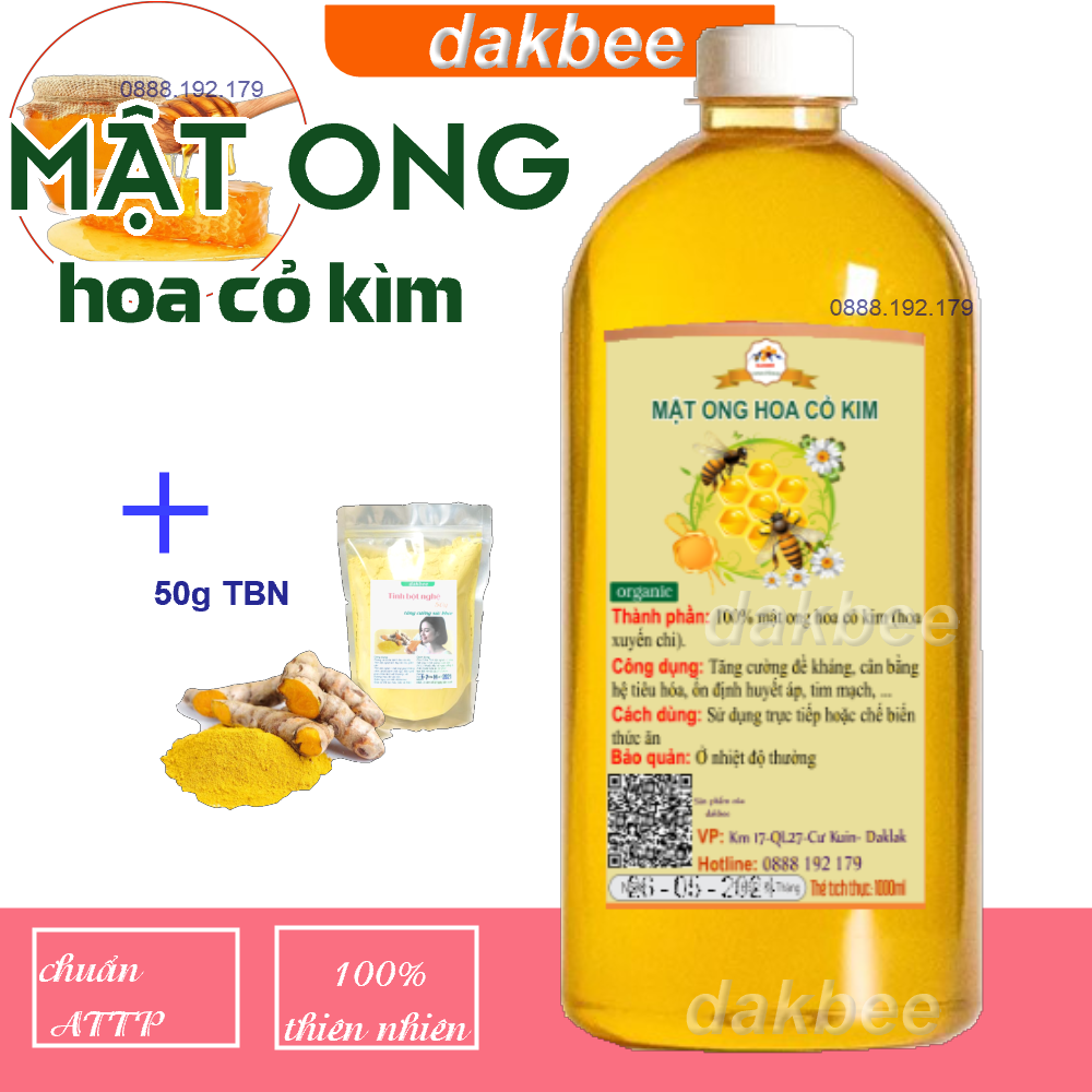 [COMBO] 1 LÍT Mật ong rừng hoa cỏ kim + 50g Tinh bột nghệ - Hỗ trợ giảm đau dạ dày, tăng cường hệ miễn dịch - dakbee