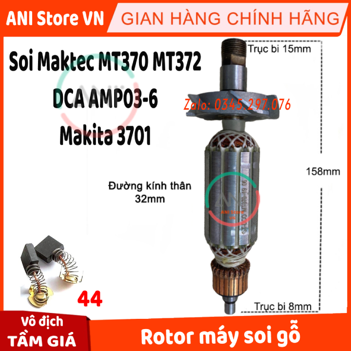 Rotor máy soi maktec mt370 mt372 / dca amp03-6 / makita 3701 thân 32mm dài 158mm / tặng chổi than