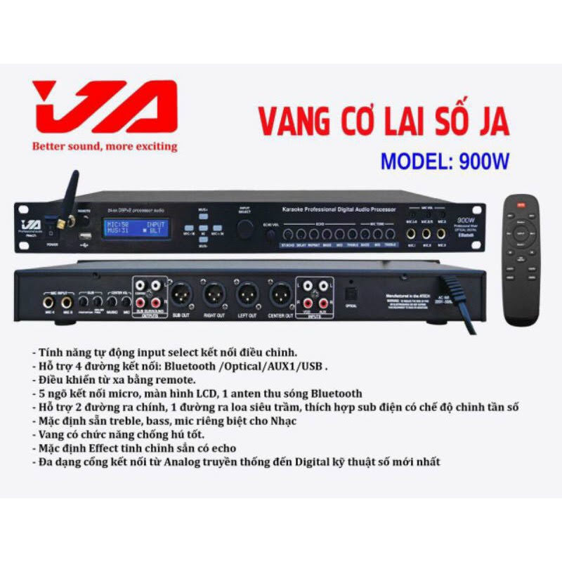 Vang cơ lai số chống hú kết nối Bluetooth USB JA 900W, cổng cáp quang Optical . .