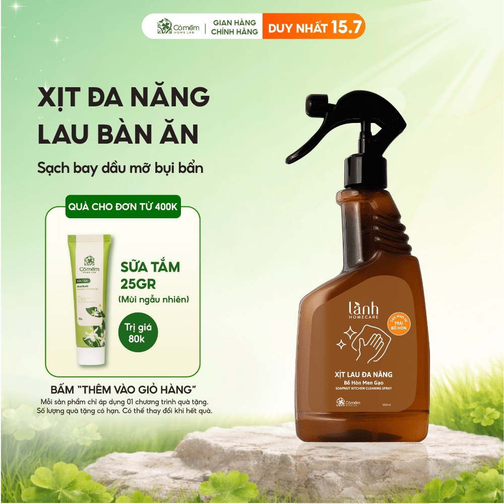 Nước Lau Bếp Lau Bàn Ăn Xịt Kính Đa Năng Bồ Hòn Men Gạo Thiên Nhiên An Lành Homecare Cỏ Mềm 500ml