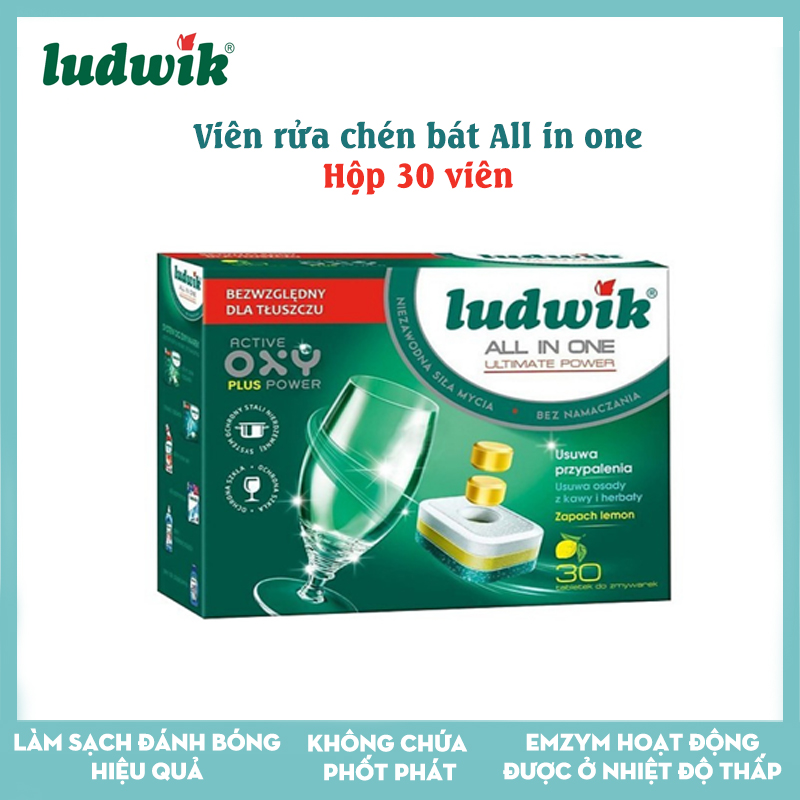 Hsd t8/2024 - viên rửa chén bát ludwik all in one cho máy rửa bát - 30 viên, xuất xứ ba lan