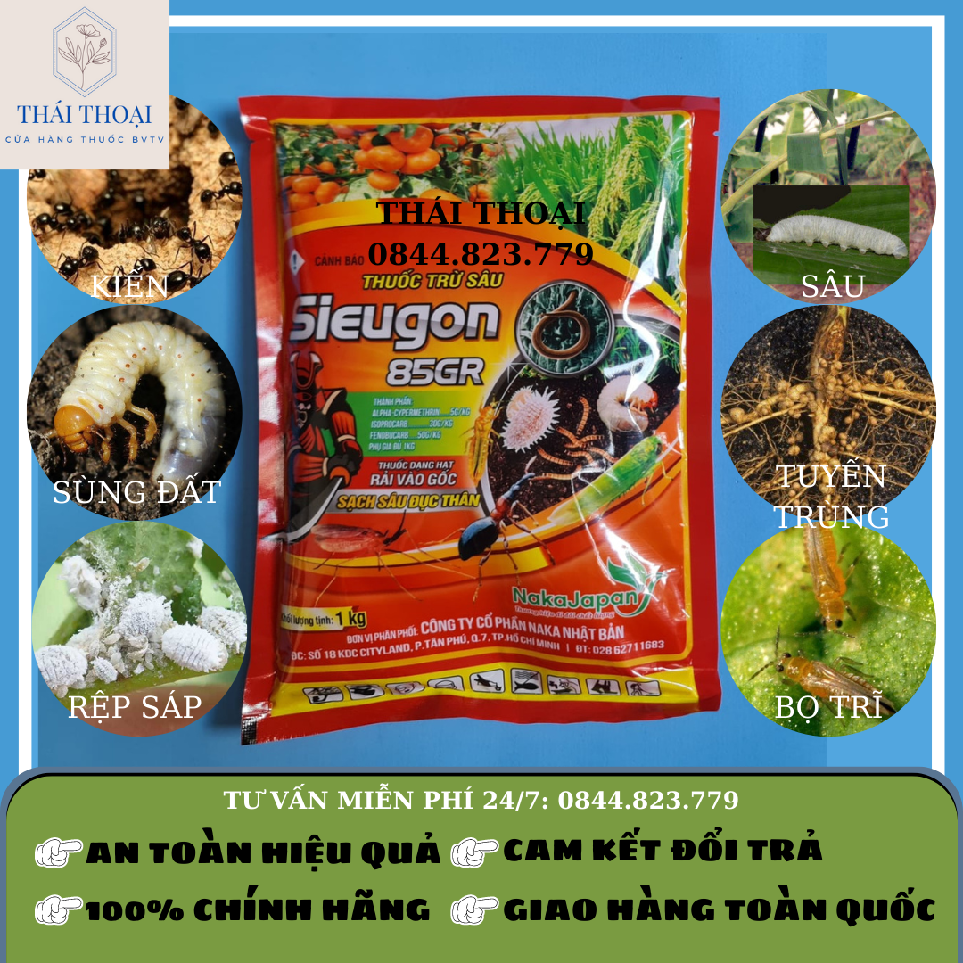 Bột rải gốc - Xử lí đất trồng mới, xử lí tuyến trùng, mối, sùng đất – Sieugon 85GR – Gói 1kg
