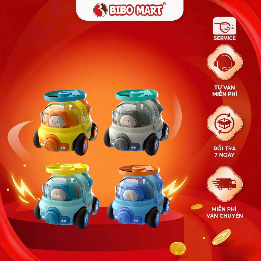 Dồ Chơi Xe Ô Tô Gắn Chong Chóng Có Còi Hình Con Vật Đáng Yêu Vui Chơi Sáng Tạo Cho BÉ-Bibomart