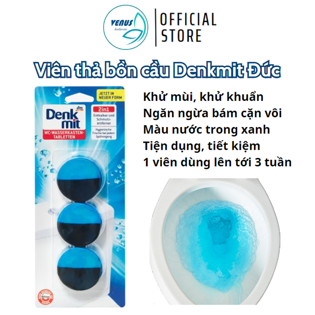 Viên thả bồn cầu khử mùi hôi Denkmit WC-Wasserkasten-Tabletten Đức diệt khuẩn ngừa cặn bám, vỉ 3 viên - Hàng nội địa Đức
