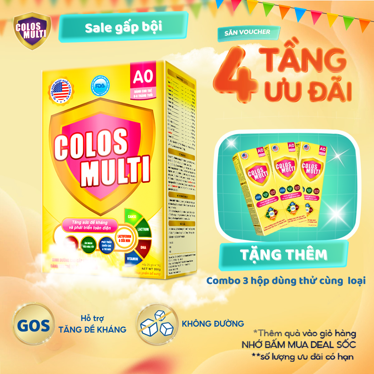 Colosmulti A0 tăng cường sức đề kháng, chuyên biệt cho nôn chớ,  hỗ trợ tăng cân (hộp 25 gói x14g)