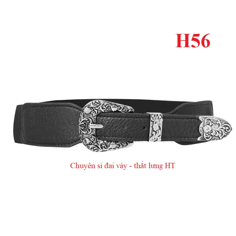 Đai váy belt kim đồng đen co giãn bản 4cm h56