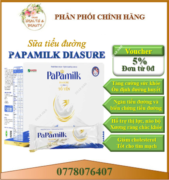 Sữa non cho người tiểu đường bổ sung tổ yến PaPamilk Diasure Hộp 24 gói