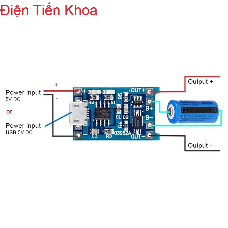 Mạch sạc pin li-ion 18650 3.7v tp4056 có bảo vệ mạch sạc pin 1s