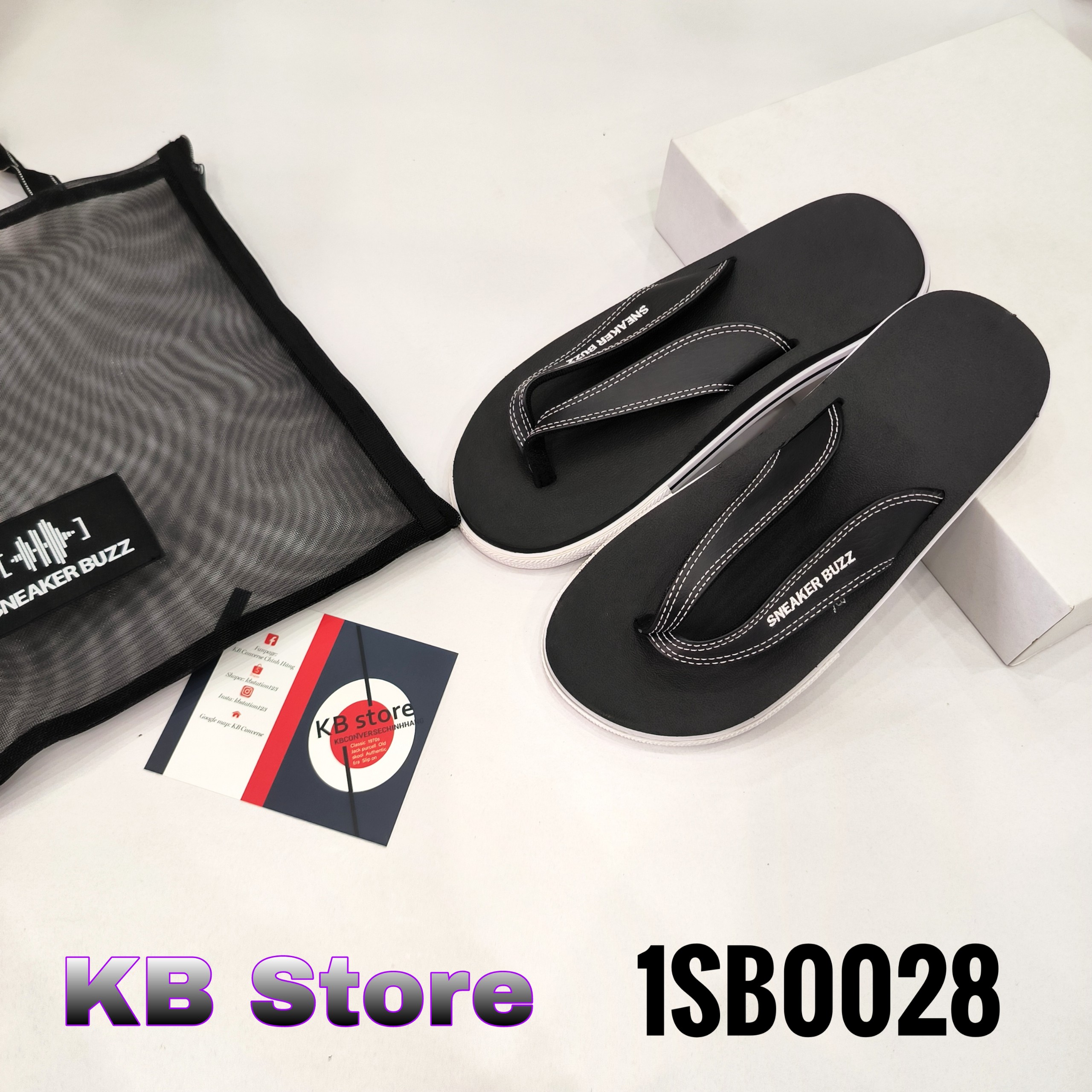 Dép kẹp Sneaker Buzz đen quai da unisex chính hãng 1SB0028
