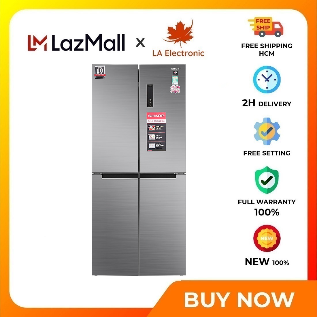Sharp Inverter 401 liter refrigerator SJ-FXP480V-SL - Free shipping HCM - Outside control panel Alarm when forgetting to close the door Quick freezing mode