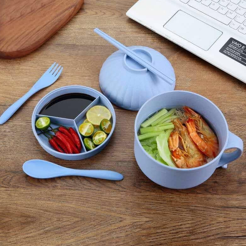 Bộ bát úp mì lúa mạch 3 in 1 tiện lợi, Bát úp mì tôm lúa mạch- kèm đũa, dĩa, thìa