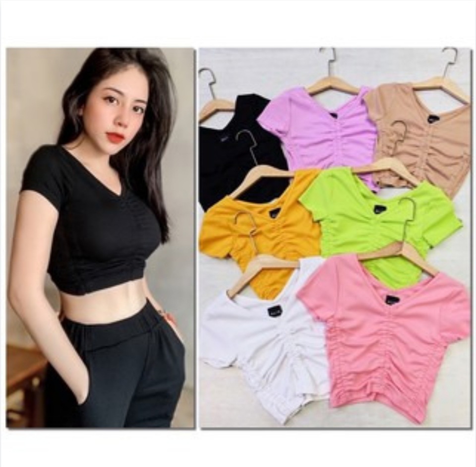 Áo Croptop Thun Gân Ngắn Tay Kiểu Nhún Rút Dây Thời Trang From Ôm Body Chuẩn Dáng Siêu Xinh Giá Rẻ Hở Eo Vải Dày Cá Tính Tập Gym Thể Thao Dạo Phố