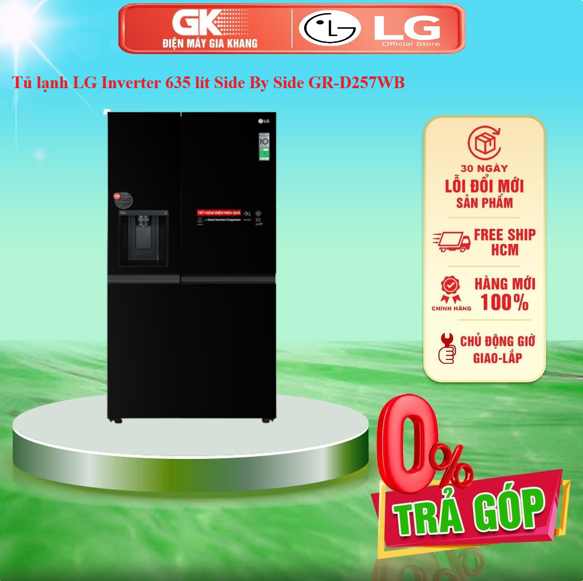 Tủ lạnh lg inverter 635 lít gr-d257wb mới 2022 - giao toàn quốc - freeship hcm
