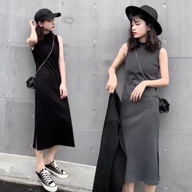 Váy len sát nách dáng suông cổ 2 phân phong cách