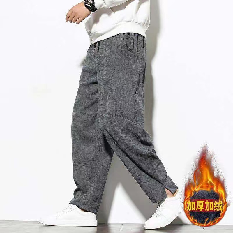 Quần thường ngày nam mùa thu và mùa đông vải nhung kẻ màu trơn cộng với nhung dày thời trang nam quần Harajuku R quần harem