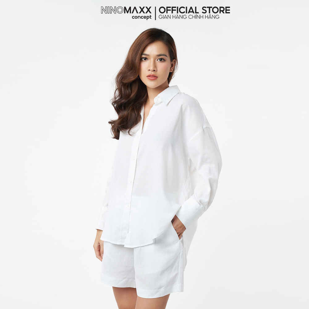 Ninomaxx áo sơ mi nữ trắng tay dài cotton 2203040