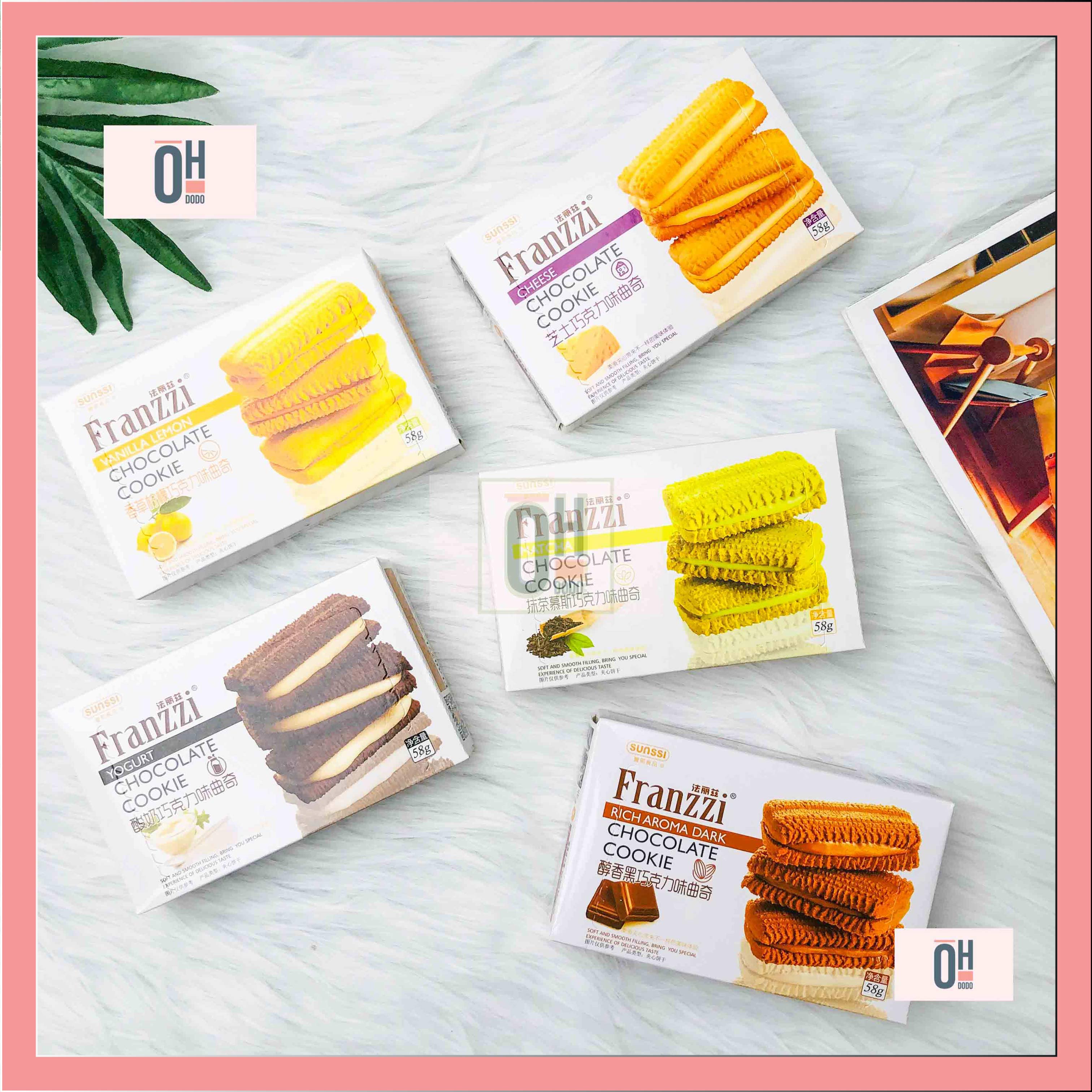 bánh franzzi chocolate cookie nhân kem sữa chua, vani, socola, matcha, phô mai 58g