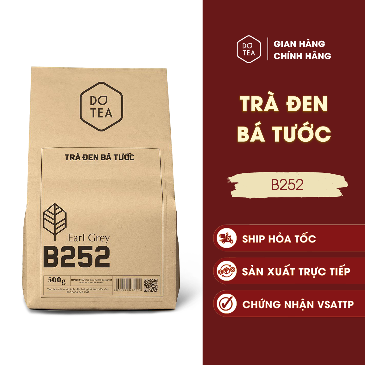 Trà đen bá tước B252 Dotea chuyên dùng cho pha chế - chát nhẹ, thơm mùi tinh dầu vỏ cam Bergamot