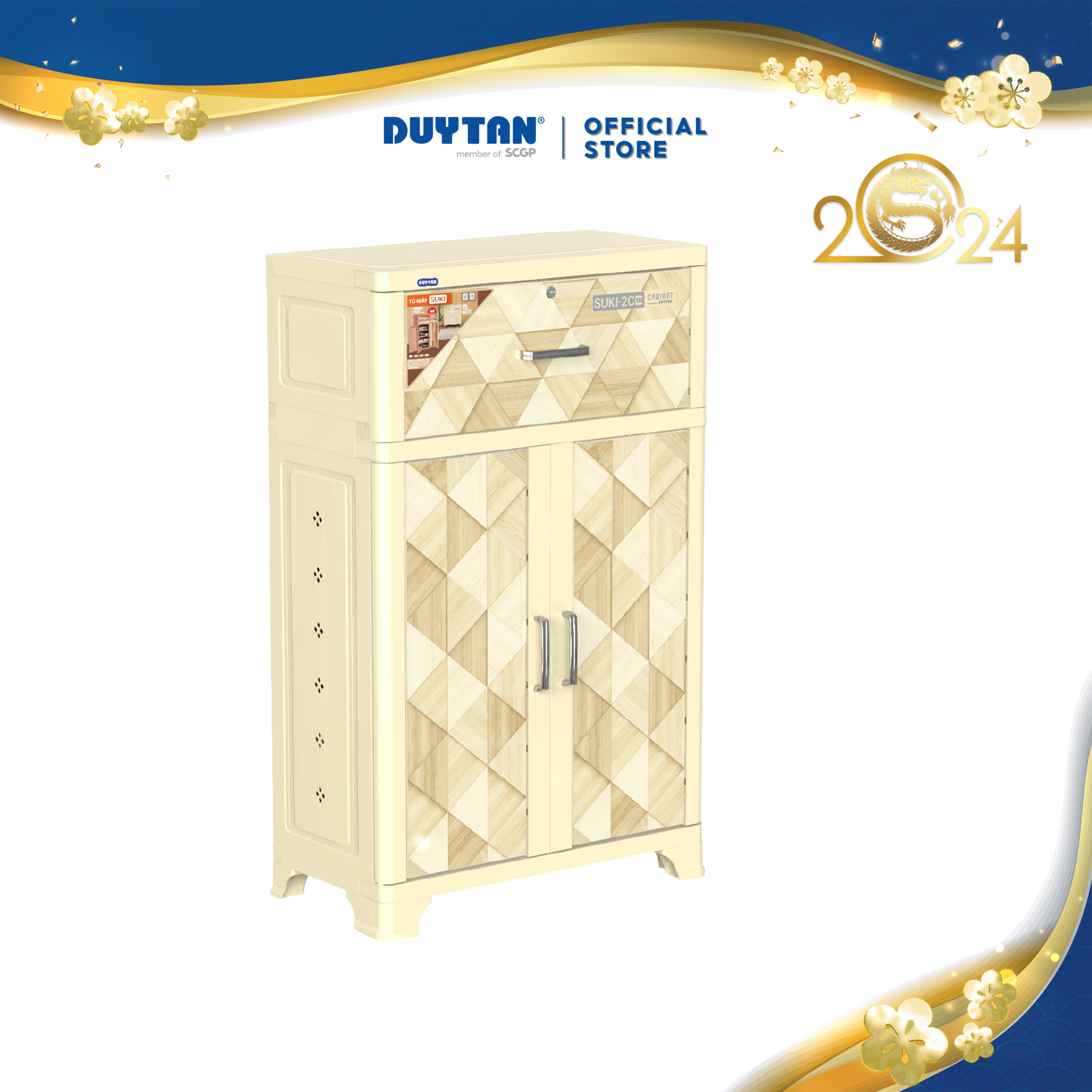 Tủ giày dép SUKI 2 Cánh-1Ngăn, thiết kế kệ giày dép, có ngăn kéo tủ, cửa cánh chống bám bụi, cứng cáp, màu sắc décor, tủ nhựa Duy Tân