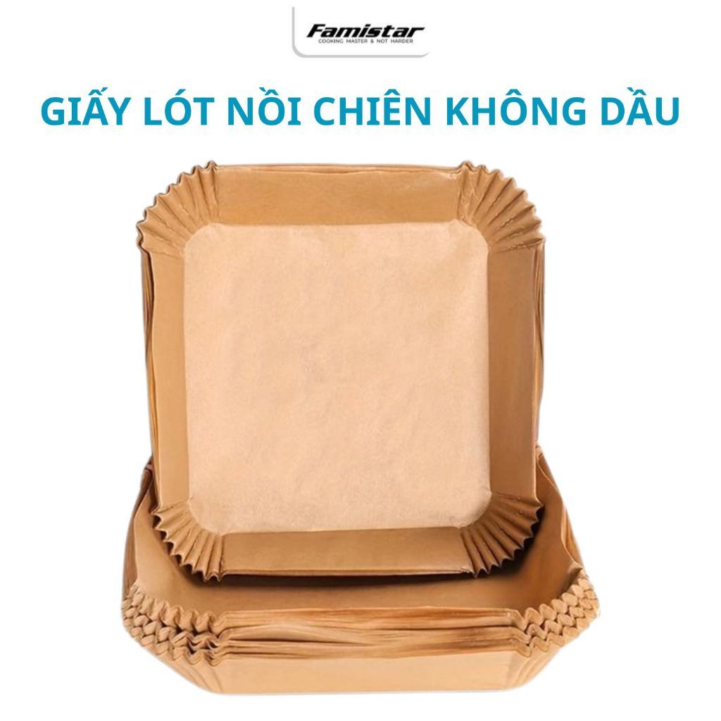 Combo 200 giấy lót nồi chiên ko dầu, giấy nến nồi chiên không dầu, giấy nến nướng bánh vuông GN100 Famistar