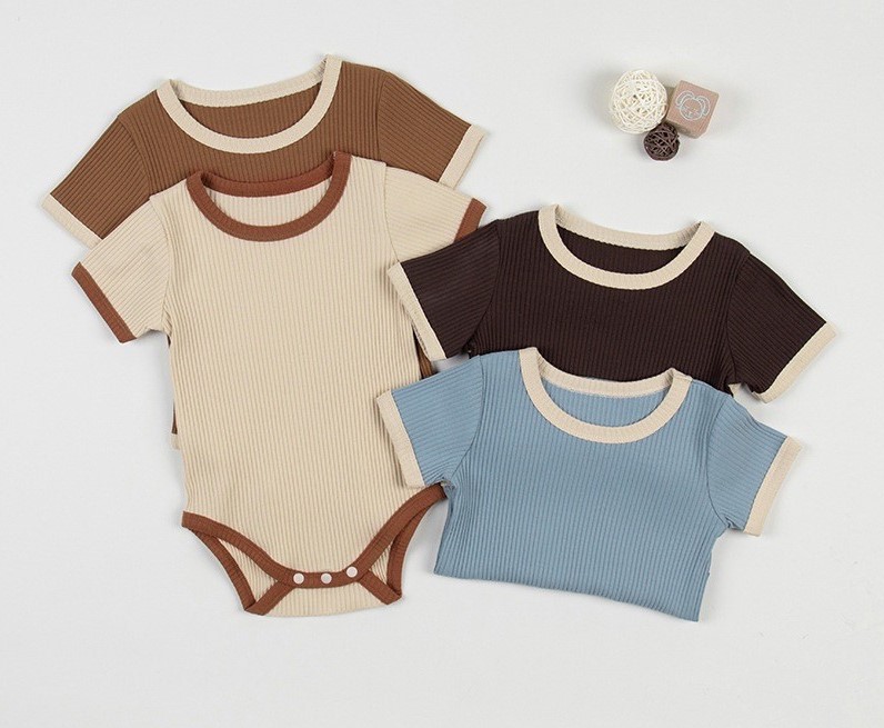 Bodysuit cộc tay TRƠN cổ viền chất thun lạnh mát mẻ, 4 màu siêu đẹp cho bé (4-10kg)