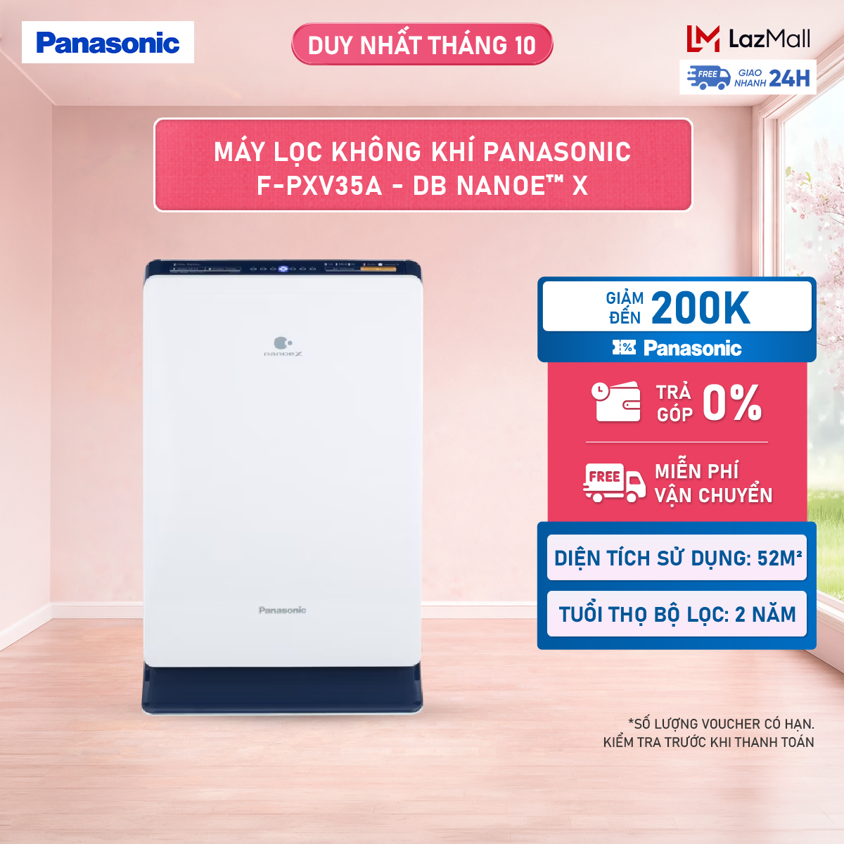 Máy lọc không khí Panasonic F-PXV35A nanoe™ X - Bộ lọc HEPA - Hàng chính hãng