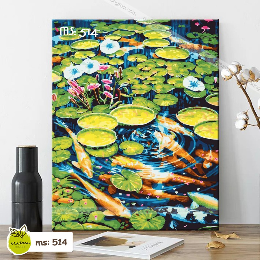 Tranh tô màu theo số Hồ sen cá vàng T514
