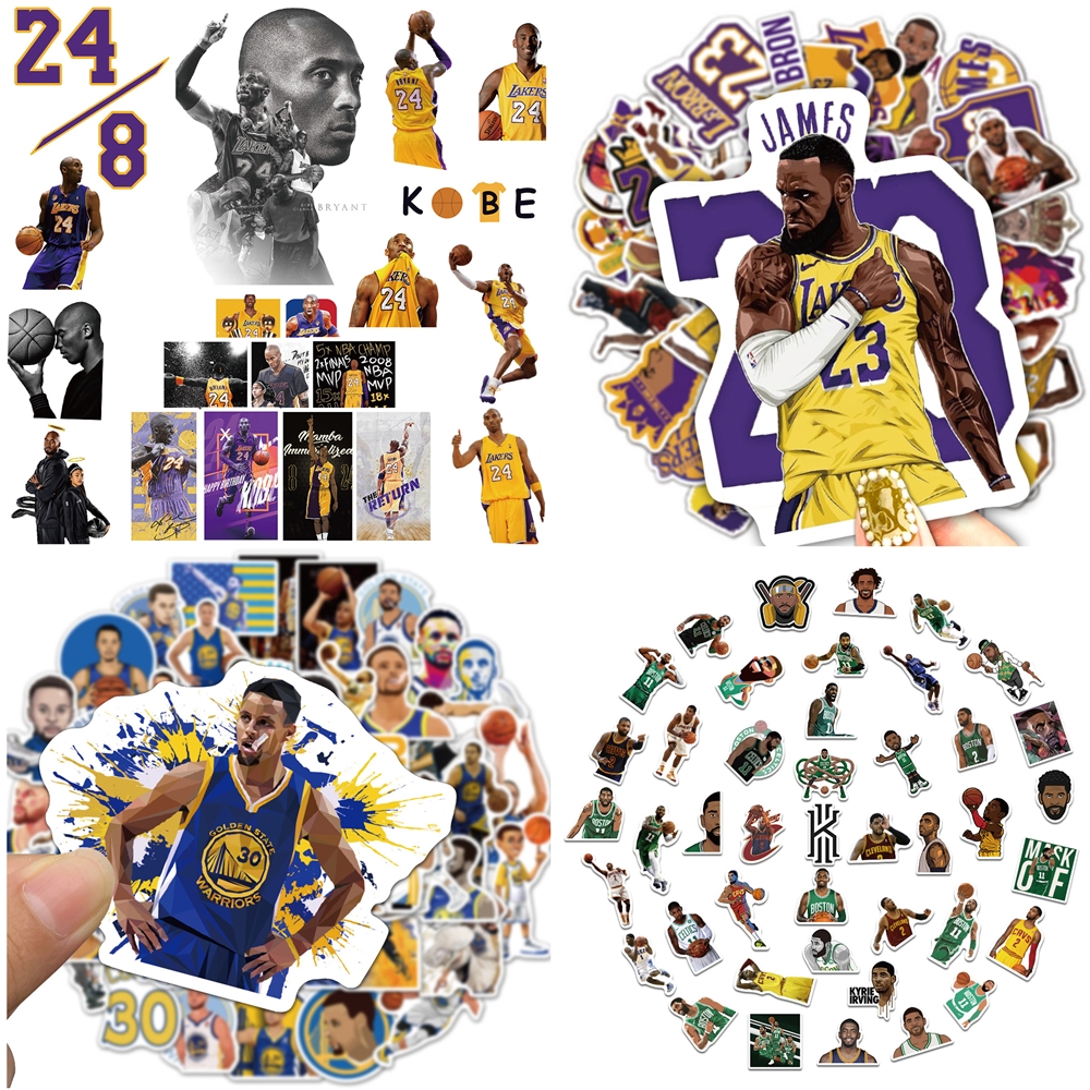 Sticker Bóng Rổ NBA Bộ 50 Hình Kobe Curry James Kyrie Durant Decal Bóng Rổ Dán Điện Thoại Laptop Xe Mũ Bảo Hiểm