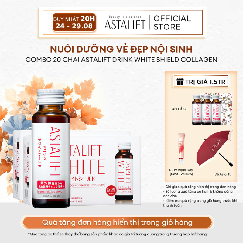 Combo 20 chai nước uống collagen astalift nhật bản drink white shield 1000mg collagen cấp ẩm, dưỡng trắng chống nắng nội sinh chai 50ml