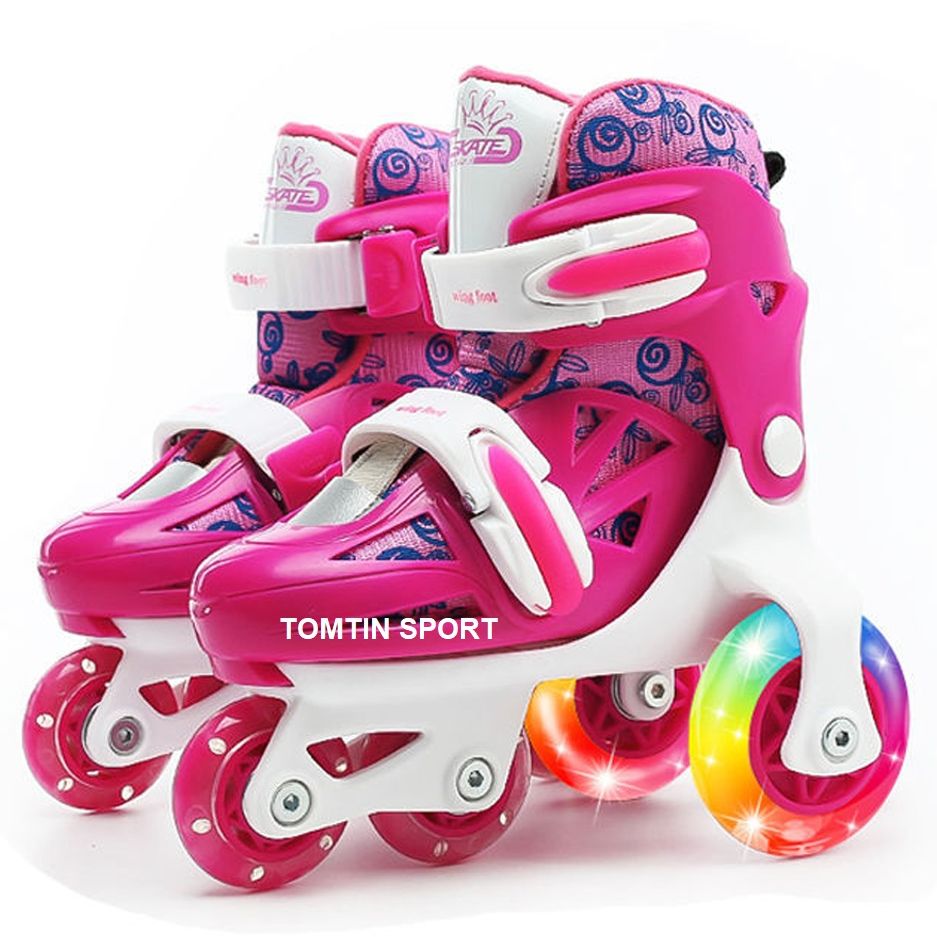 Giày patin có đèn led 3 hàng bánh đi được luôn cho bé 2-5 tuổi hãng LEYA tặng kèm bảo hộ chân tay - TOMTIN SPORT quà tặng sinh nhật
