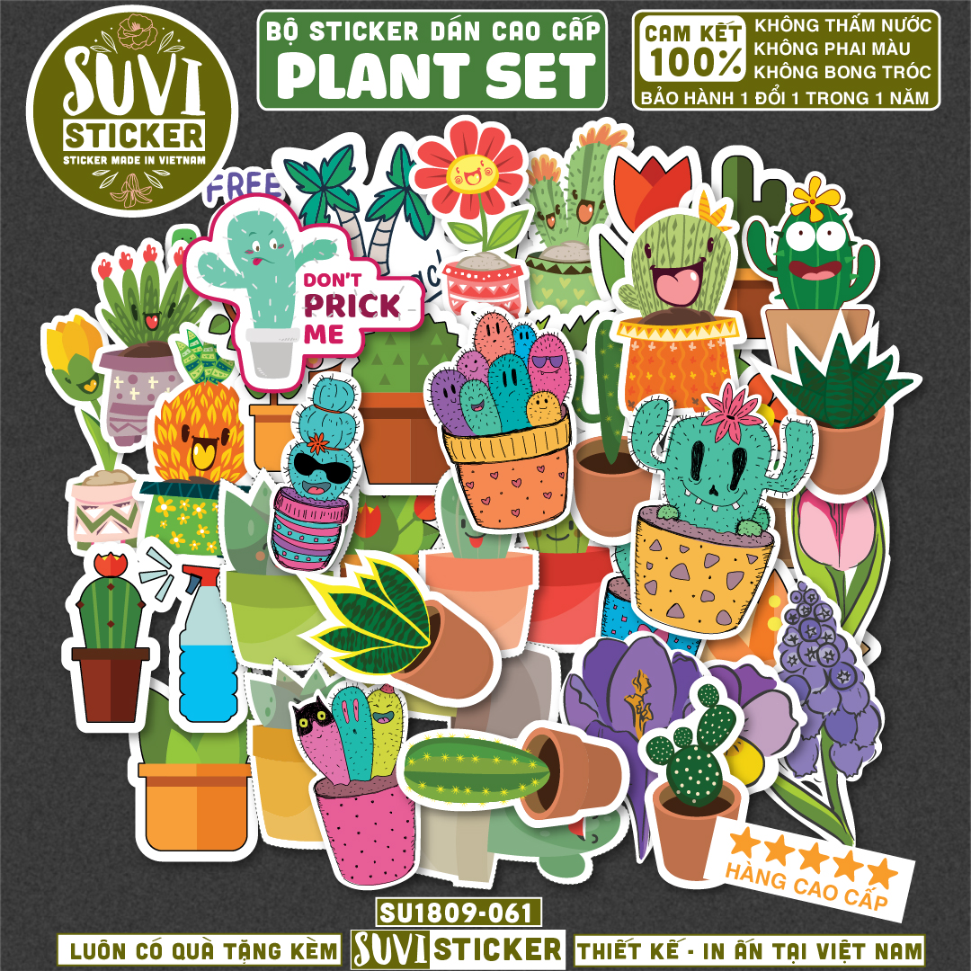 Sticker Hoa Lá Xương Rồng chống nước dán laptop, điện thoại, đàn guitar, mũ bảo hiểm