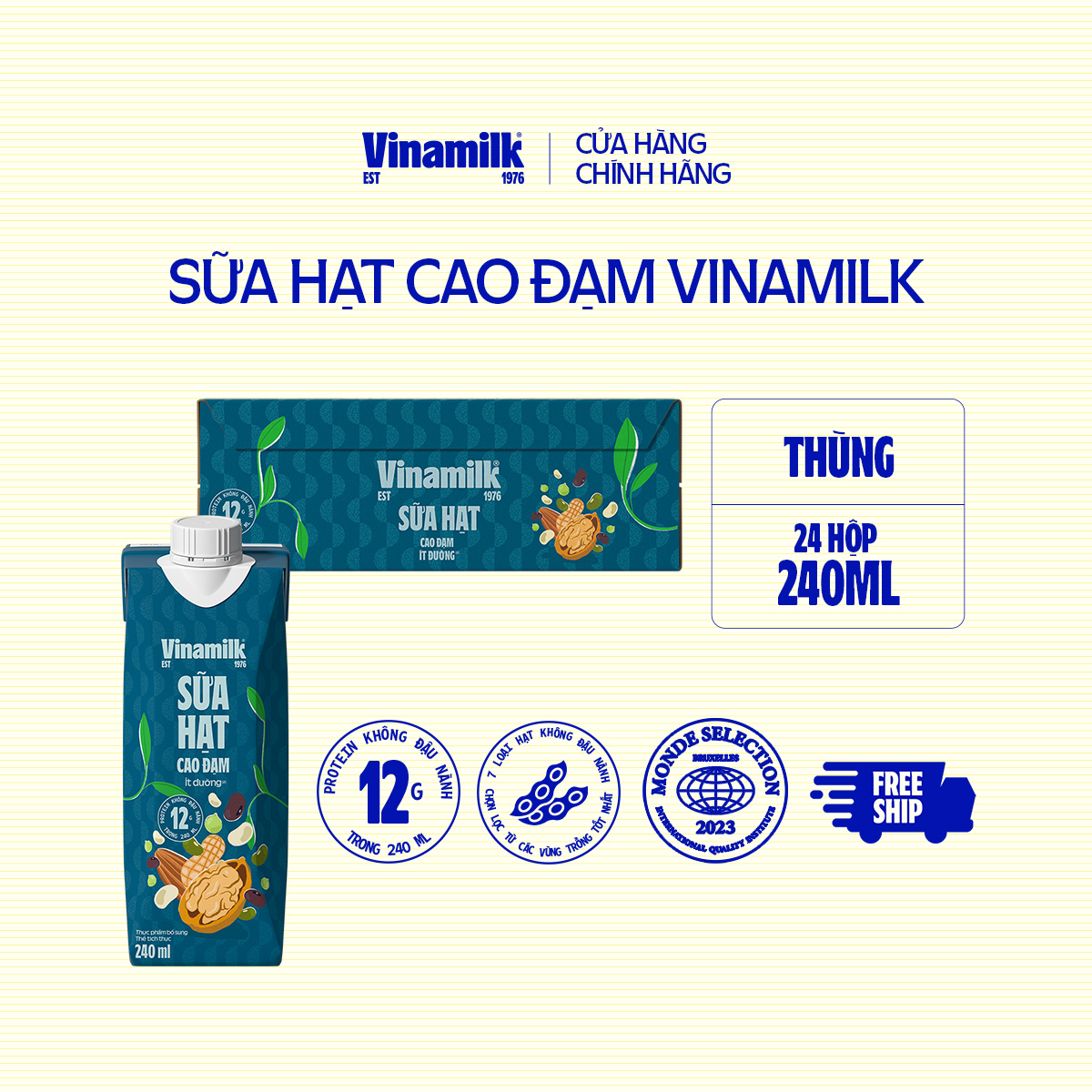 Sữa Hạt Cao Đạm Vinamilk - Thùng 24 hộp 240ml