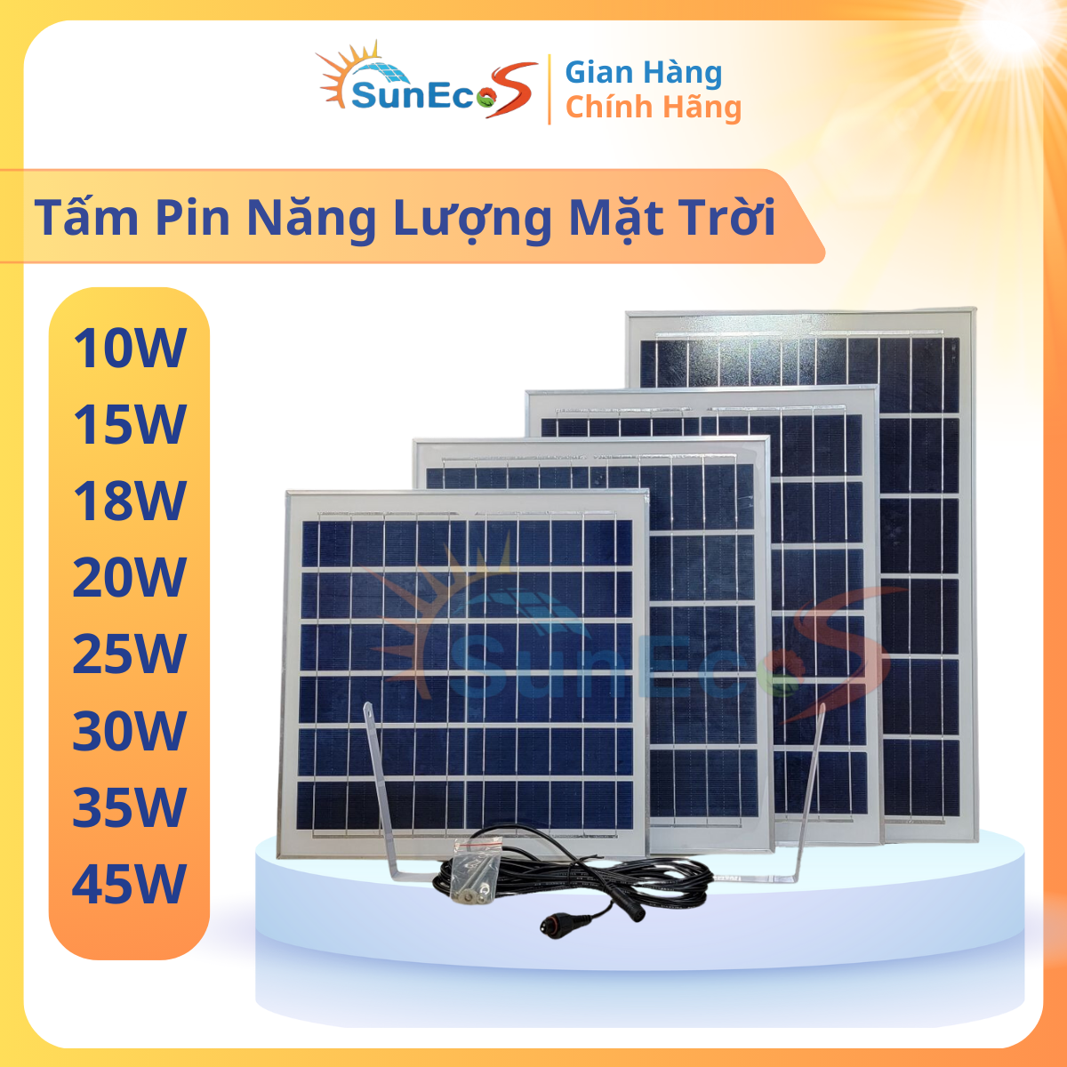 Tấm pin năng lượng mặt trời kèm dây nối dài 5m, chất liệu polycrystalline cao cấp, khung nhôm dùng cho đèn pha năng lượng mặt trời, Bảo hành 24 tháng